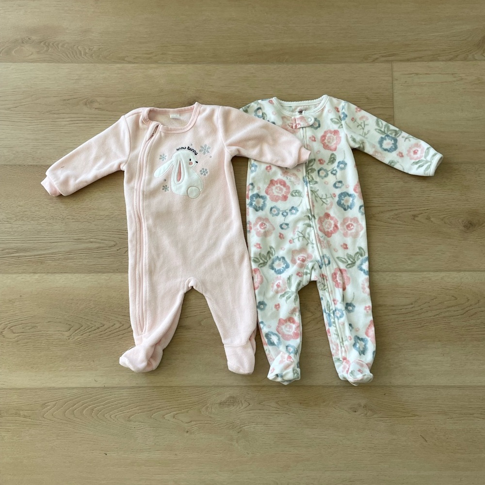 Carter's Pink Solid & Floral Footed One-Piece Sleepers